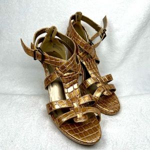 Lane Bryant, gold, faux crocodile strappy 3.5 inch heel